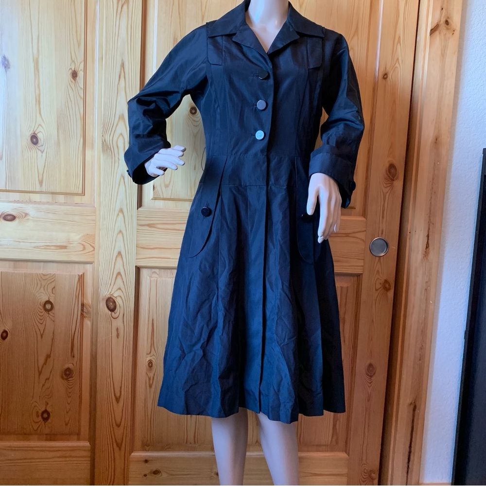 Per Se Silk Blend Black Coat Shirt Dress Size 4 Luxury Button Fit Flare